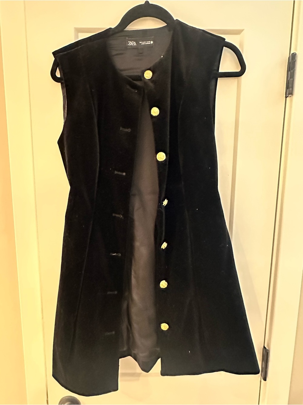 Zara Black Velvet Sleeveless Dress with Gold Buttons (Vintage Style)